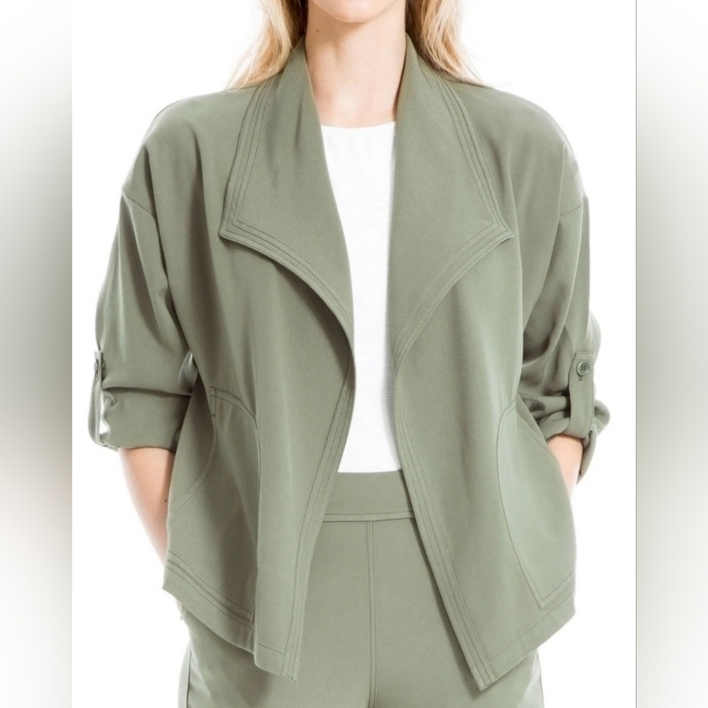 Max Studio Olive Twill Drape Front Short Jacket Sz. M